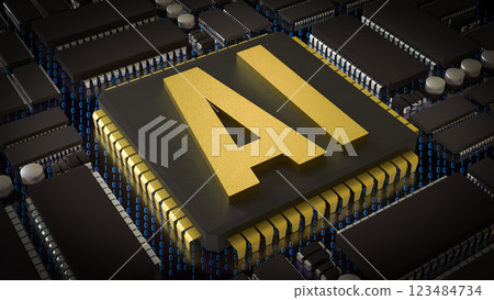 The Gold AI on Chip for Technology or IT concept 3d Rendering. 123484734