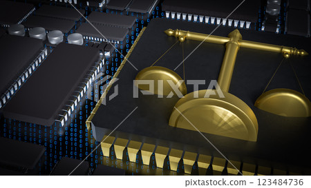 The Gold Libra on Chip for Technology or Law concept 3d Rendering. The Gold Libra on Chip for Technology or Law concept 3d Rendering. 123484736