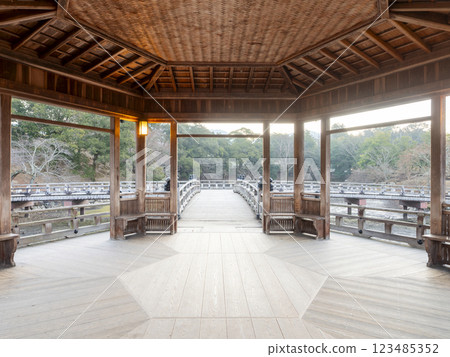 Ukimido Hall in Nara Park seen from inside Ukimido Hall in Nara Park seen from inside 123485352