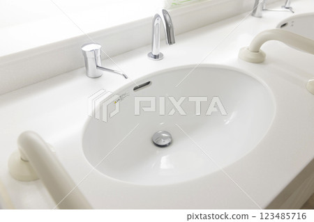 Medical-style washbasin with grab bars 123485716