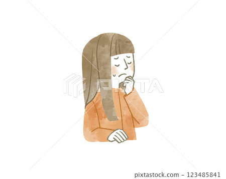 Worried woman - watercolor 123485841