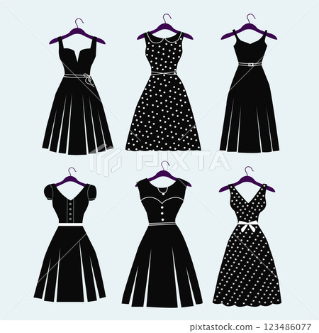 Collection of Vintage and classic dresses silhouette on Hanger 123486077
