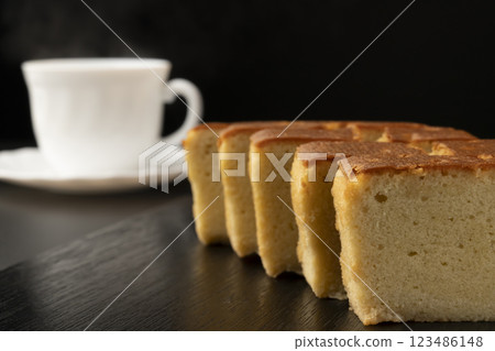 Brandy cake and hot drink 123486148