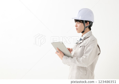 Working clothes men with tablets Working clothes men with tablets 123486351