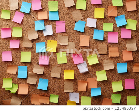 Colorful post-it notes on the wall 123486357