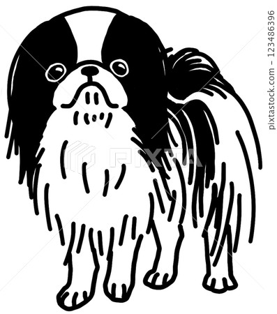 下巴，日本下巴，黑白，透明背景，狗插圖 123486396
