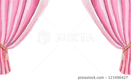 Watercolor painting, pink curtain frame illustration material Watercolor painting, pink curtain frame illustration material 123486427