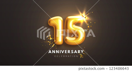 Fifteenth anniversary celebration. 3d golden number 15 Fifteenth anniversary celebration. 3d golden number 15 123486643