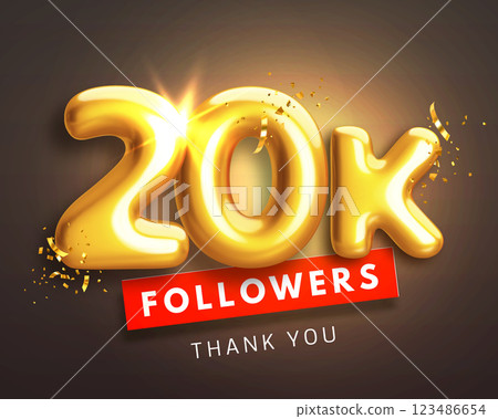 20000 followers banner with golden 20k 3d numbers 123486654