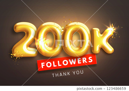 200000 followers banner with golden 200k 3d numbers 123486659