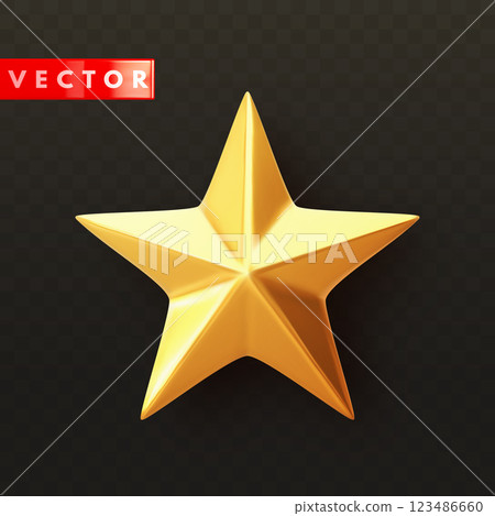 Golden metallic trophy 3d star with shadow in realistic style 123486660