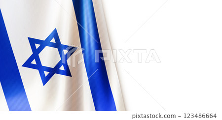 Realistic wavy national flag of the State of Israel 123486664