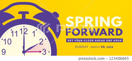 Spring Forward. Daylight saving time banner with alarm clock 123486665