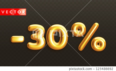 Minus 30. Metallic thirty percent. Golden 3d off discount numbers Minus 30. Metallic thirty percent. Golden 3d off discount numbers 123486692