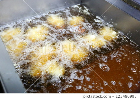 Fried food in a fryer Fried food in a fryer 123486995