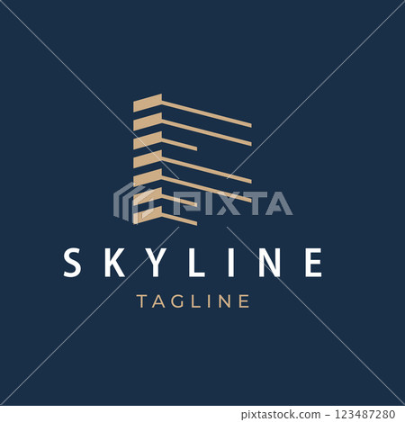 Modern F Shaped Building Logo Design Abstract Real Estate Illustration 123487280