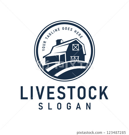 Farm Logo Design featuring Barn Elements with Retro Vintage Style, This design is suitable for branding Farm, Agriculture, Organic Products businesses. 123487285