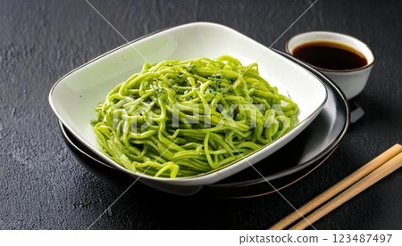 Matcha somen noodles 123487497