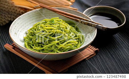 Matcha somen noodles 123487498