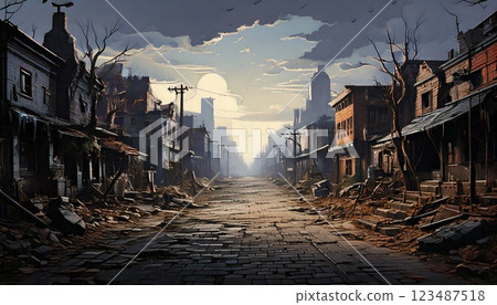復古遊戲風格自然像素藝術背景(廢棄小鎮)生成人工智慧 復古遊戲風格自然像素藝術背景(廢棄小鎮)生成人工智慧 123487518