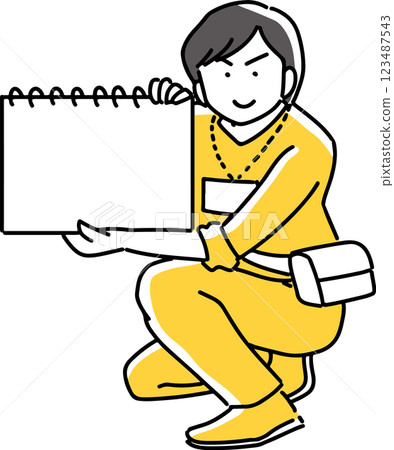 A woman giving instructions using a cue card A woman giving instructions using a cue card 123487543