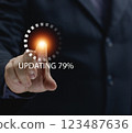 Update software application upgrade technology concept. Software update or Operating system, patch update, updating progress bar, Install app patch, Improved security, online program downloading. 123487636
