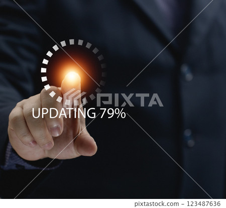 Update software application upgrade technology concept. Software update or Operating system, patch update, updating progress bar, Install app patch, Improved security, online program downloading. Update software application upgrade technology concept. Software update or Operating system, patch update, updating progress bar, Install app patch, Improved security, online program downloading. 123487636