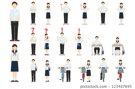 平面插畫：國中生正面（夏裝） 123487695