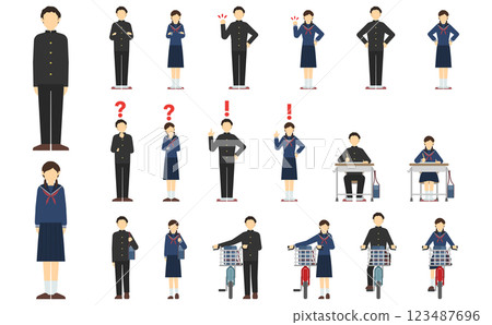 Flat illustration: Junior high school student front (winter clothes) 123487696