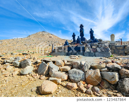 Climbing Mt. Ontake in summer: Otaki summit to Kengamine (Hachō-dārumi) Climbing Mt. Ontake in summer: Otaki summit to Kengamine (Hachō-dārumi) 123487864