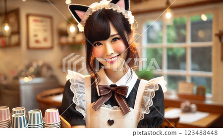 可愛的女僕咖啡廳工作人員 123488448