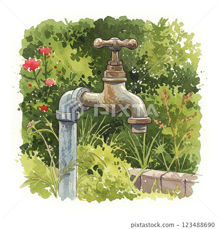 Outdoor old water faucet illustration Outdoor old water faucet illustration 123488690