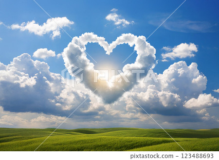 Clouds of hearts floating in the blue sky 123488693