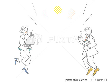 簡單時尚的中年商務人士線描插畫 123489411