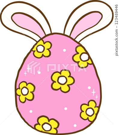Pink Easter Egg with Bunny Ears Cartoon Hand Drawn 123489446