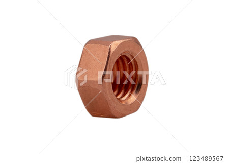 Macro shot copper nut isolated on white background. Copper nut isolated over white Macro shot copper nut isolated on white background. Copper nut isolated over white 123489567