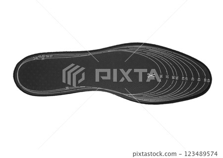 Leather Insoles isolated on white background. Black insoles. Isolated leather insoles on a white background Leather Insoles isolated on white background. Black insoles. Isolated leather insoles on a white background 123489574