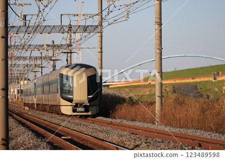 Tobu Railway's Liberty Express train running on the eastbound Nikko Line 123489598
