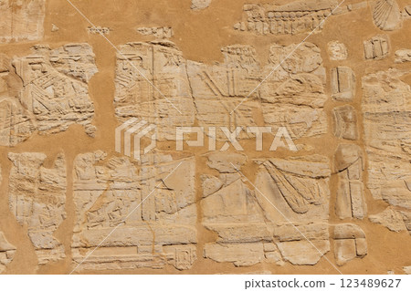 Ancient egyptian paintings and hieroglyphs on the wall in Karnak Temple Complex in Luxor, Egypt Ancient egyptian paintings and hieroglyphs on the wall in Karnak Temple Complex in Luxor, Egypt 123489627