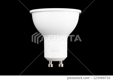 LED light bulb isolated on black background. Energy super saving electric lamp 123489710