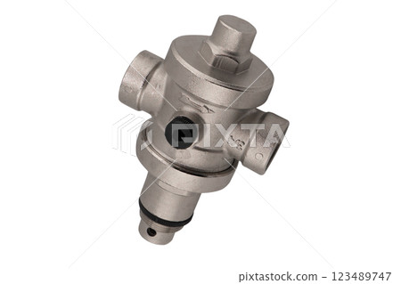 Water High pressure steel industrial ball valve isolated on white background 123489747