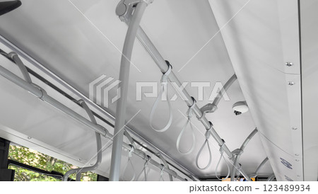 The bus inside. Interior of a modern city bus. 123489934