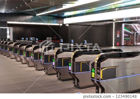 Brand new automatic ticket gates 123490148