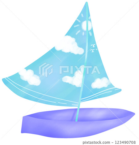 Cute and Pastel water color Sailboat 123490708