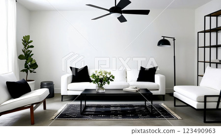 Living room design, industrial style, living room model 123490963