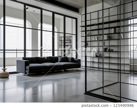 Living room design, industrial style, living room model 123490986