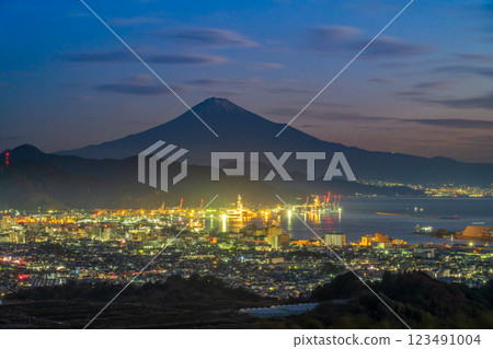 從日本平望去的清水港和富士山以及街道燈光 123491004