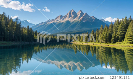 A mountain reflected on the lake 123491121