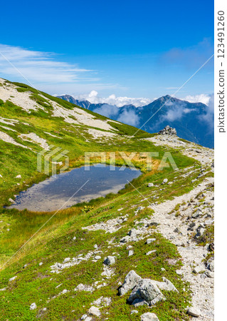 別山的鈴裡池（日本最高的池塘） 攀登北阿爾卑斯山的劍山 123491260