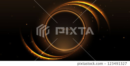Golden circle glowing lines lighting effect sparkle. Template premium award ceremony design. 123491327